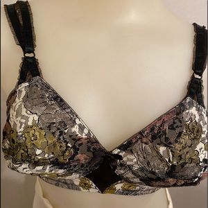 Vintage Enhance-Bra Black Floral Print Size 36-37B